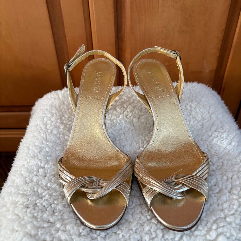 JCrew Slingback Gold / Metallic Heels - Open Toe - Size 8